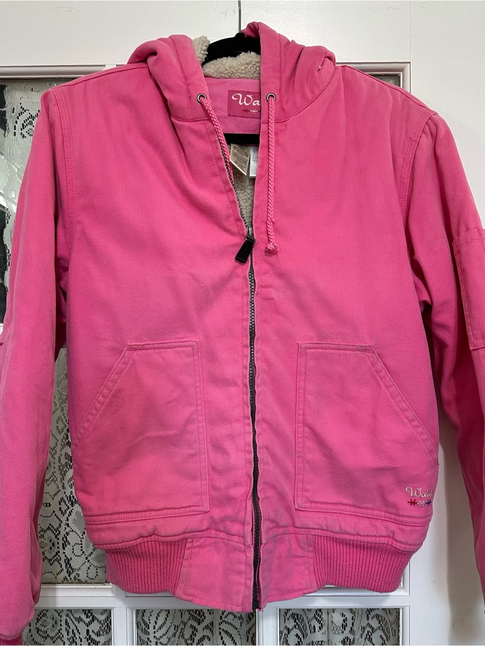 Walls Pink Canvas Sherpa Lined Hooded Work Jacket Women’s S 4-6